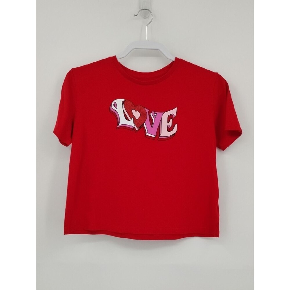 Way To Celebrate Girls Red 'Love' Graphic Cropped Short Sleeve Tee XXL 18